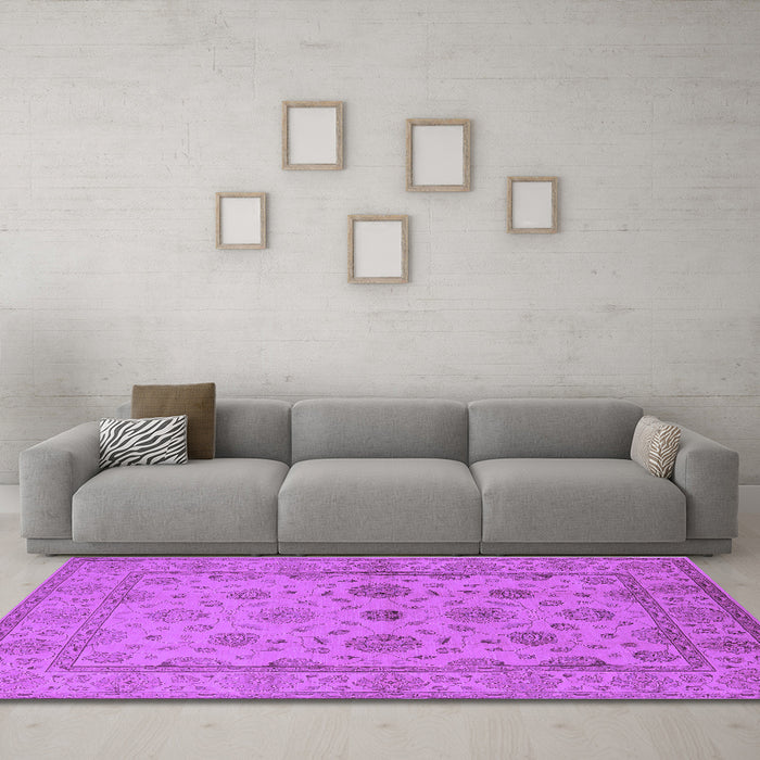 Machine Washable Oriental Purple Traditional Area Rugs in a Living Room, wshurb978pur