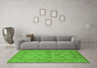 Machine Washable Oriental Green Traditional Area Rugs in a Living Room,, wshurb978grn