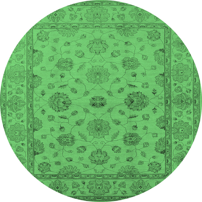 Round Machine Washable Oriental Emerald Green Traditional Area Rugs, wshurb978emgrn