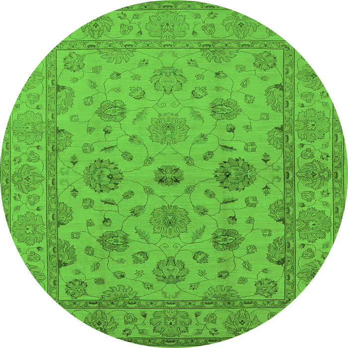 Round Machine Washable Oriental Green Traditional Area Rugs, wshurb978grn