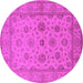 Round Machine Washable Oriental Pink Traditional Rug, wshurb978pnk