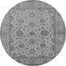 Round Machine Washable Oriental Gray Traditional Rug, wshurb978gry