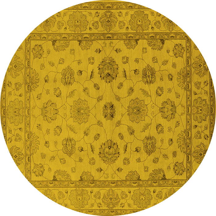 Round Machine Washable Oriental Yellow Traditional Rug, wshurb978yw