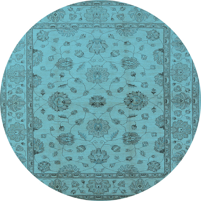 Round Machine Washable Oriental Light Blue Traditional Rug, wshurb978lblu