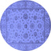 Round Machine Washable Oriental Blue Traditional Rug, wshurb978blu