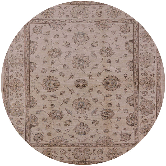 Round Mid-Century Modern Dark Almond Brown Oriental Rug, urb978