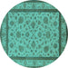 Round Oriental Turquoise Traditional Rug, urb979turq