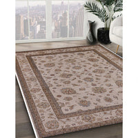 Mid-Century Modern Khaki Rose Pink Oriental Rug, urb979