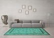 Machine Washable Oriental Turquoise Traditional Area Rugs in a Living Room,, wshurb979turq