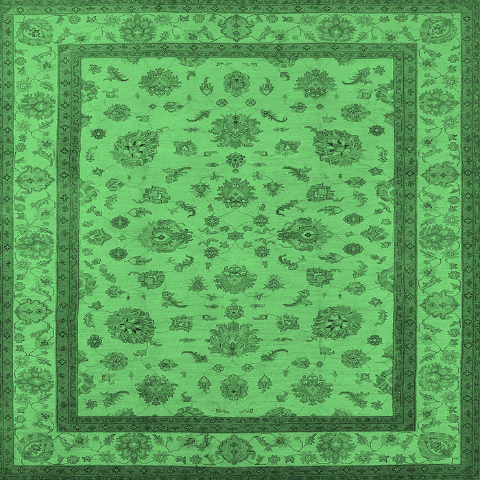 Square Machine Washable Oriental Emerald Green Traditional Area Rugs, wshurb979emgrn