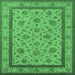 Square Machine Washable Oriental Emerald Green Traditional Area Rugs, wshurb979emgrn