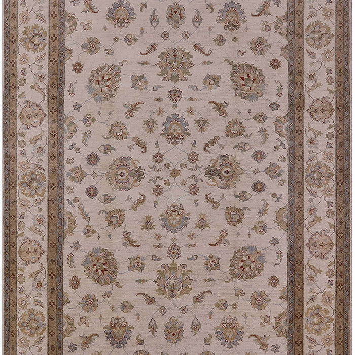 Mid-Century Modern Khaki Rose Pink Oriental Rug, urb979