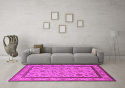 Machine Washable Oriental Pink Traditional Rug in a Living Room, wshurb979pnk