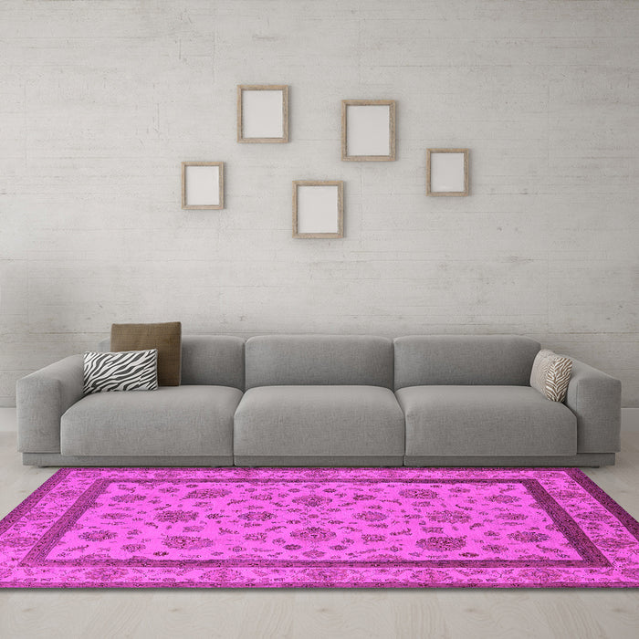 Machine Washable Oriental Pink Traditional Rug in a Living Room, wshurb979pnk