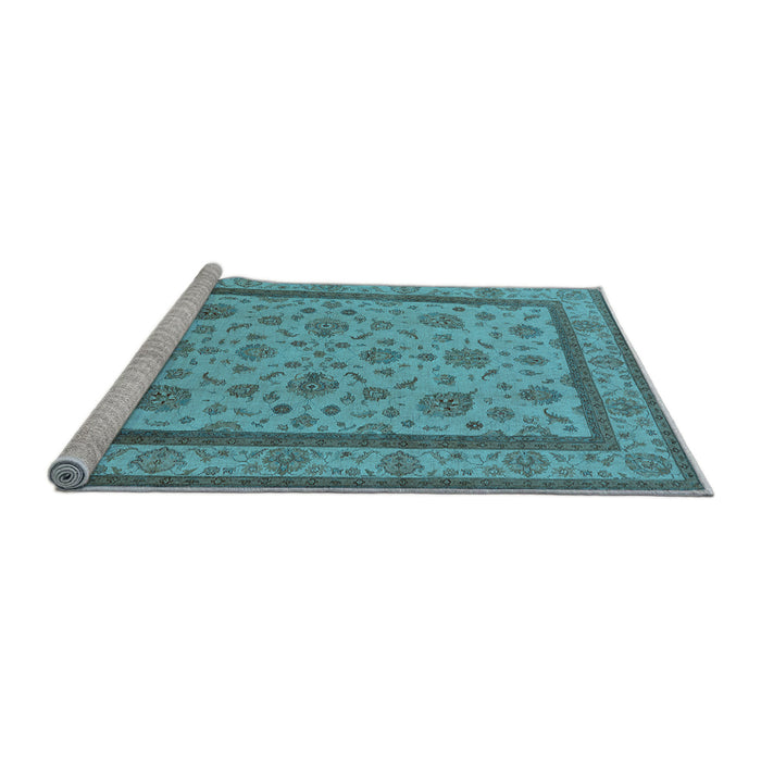 Sideview of Machine Washable Oriental Light Blue Traditional Rug, wshurb979lblu