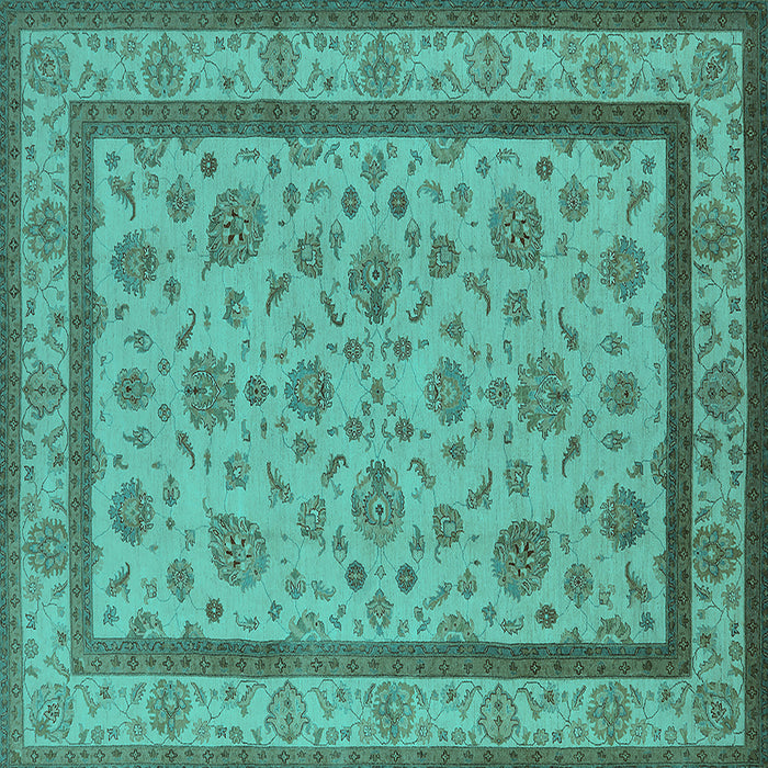 Square Machine Washable Oriental Turquoise Traditional Area Rugs, wshurb979turq