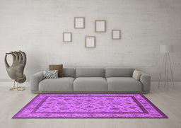 Machine Washable Oriental Purple Traditional Area Rugs in a Living Room, wshurb979pur