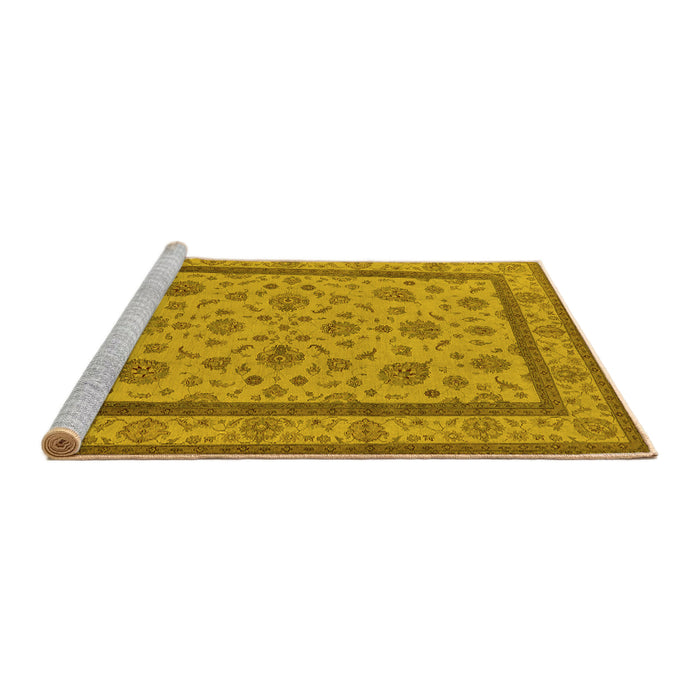Sideview of Machine Washable Oriental Yellow Traditional Rug, wshurb979yw