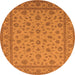 Round Machine Washable Oriental Orange Traditional Area Rugs, wshurb980org