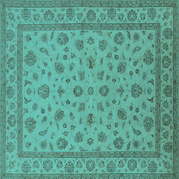 Square Machine Washable Oriental Turquoise Traditional Area Rugs, wshurb980turq