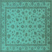 Square Machine Washable Oriental Turquoise Traditional Area Rugs, wshurb980turq