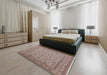 Mid-Century Modern Dark Almond Brown Oriental Rug in a Bedroom, urb980