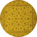 Round Machine Washable Oriental Yellow Traditional Rug, wshurb980yw