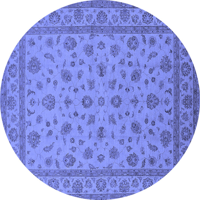 Round Machine Washable Oriental Blue Traditional Rug, wshurb980blu