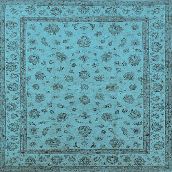 Square Machine Washable Oriental Light Blue Traditional Rug, wshurb980lblu
