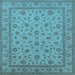 Square Machine Washable Oriental Light Blue Traditional Rug, wshurb980lblu