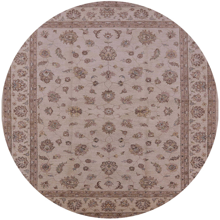 Round Mid-Century Modern Dark Almond Brown Oriental Rug, urb980