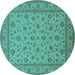 Round Machine Washable Oriental Turquoise Traditional Area Rugs, wshurb980turq