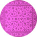 Round Machine Washable Oriental Pink Traditional Rug, wshurb980pnk