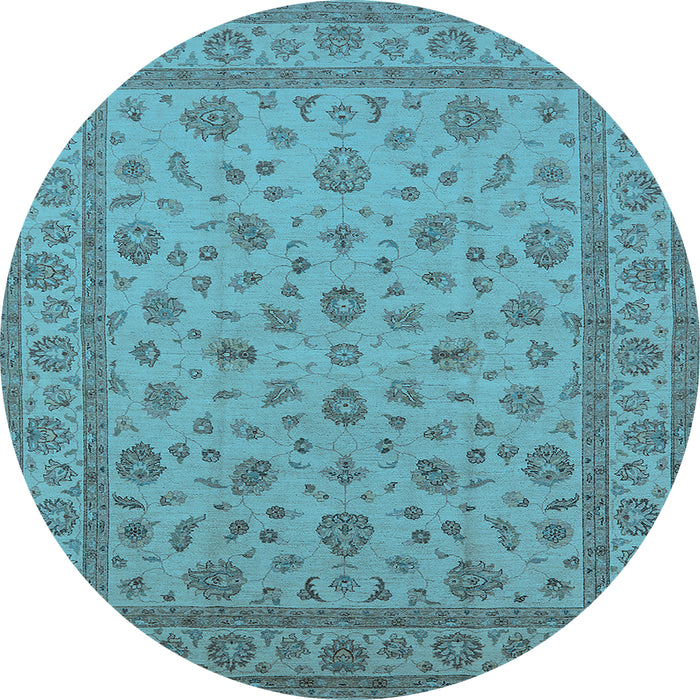 Round Machine Washable Oriental Light Blue Traditional Rug, wshurb980lblu