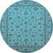 Round Machine Washable Oriental Light Blue Traditional Rug, wshurb980lblu