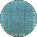 Round Oriental Light Blue Traditional Rug, urb981lblu