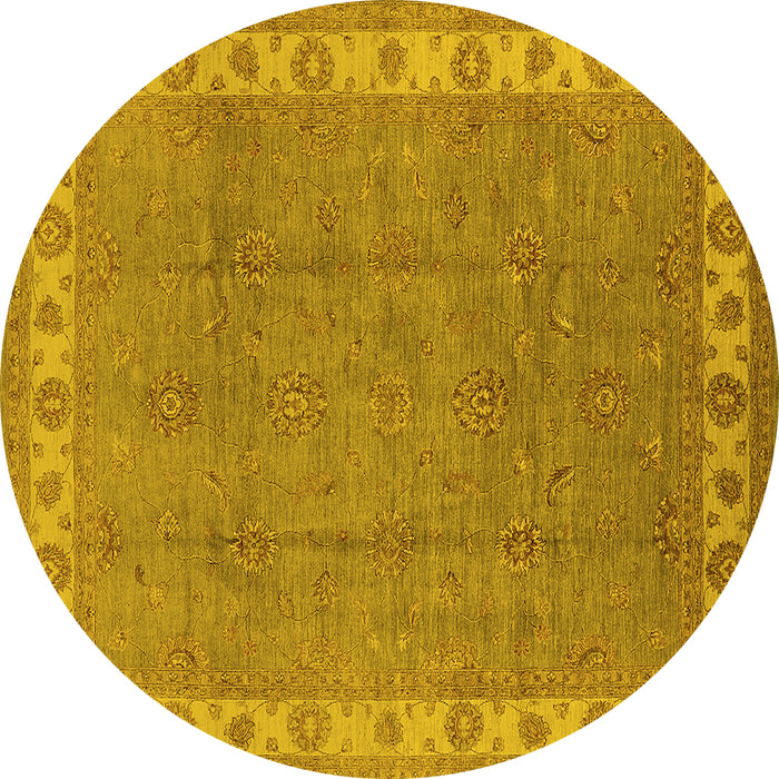 Round Oriental Yellow Traditional Rug, urb981yw