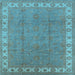 Square Machine Washable Oriental Light Blue Traditional Rug, wshurb981lblu