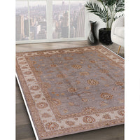 Mid-Century Modern Khaki Rose Pink Oriental Rug, urb981