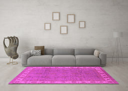 Machine Washable Oriental Pink Traditional Rug in a Living Room, wshurb981pnk