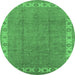 Round Machine Washable Oriental Emerald Green Traditional Area Rugs, wshurb981emgrn