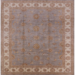 Square Mid-Century Modern Khaki Rose Pink Oriental Rug, urb981