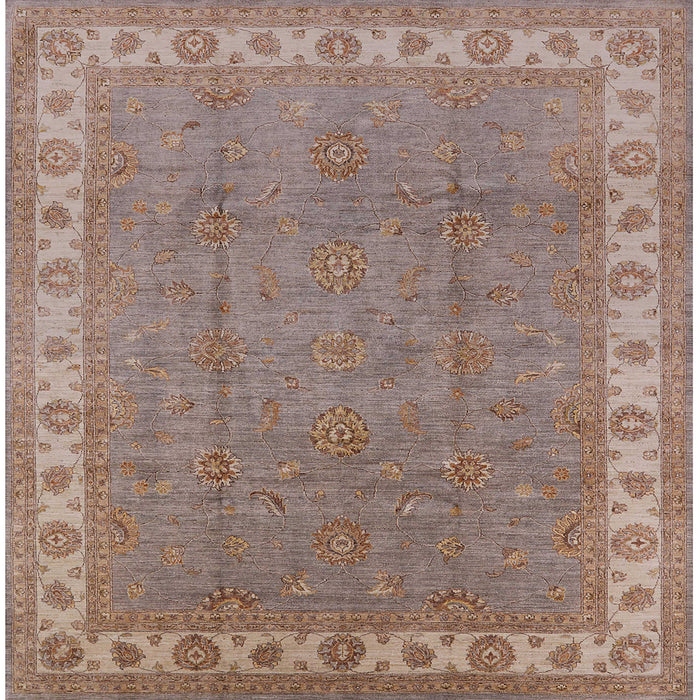Square Mid-Century Modern Khaki Rose Pink Oriental Rug, urb981