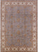 Mid-Century Modern Khaki Rose Pink Oriental Rug, urb981