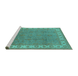 Sideview of Machine Washable Oriental Turquoise Traditional Area Rugs, wshurb981turq