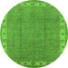 Round Machine Washable Oriental Green Traditional Area Rugs, wshurb981grn