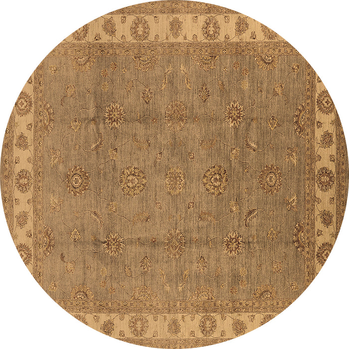 Round Machine Washable Oriental Brown Traditional Rug, wshurb981brn