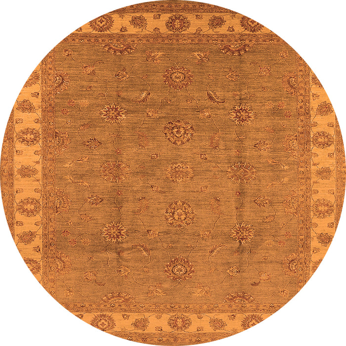 Round Machine Washable Oriental Orange Traditional Area Rugs, wshurb981org