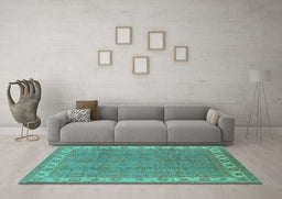 Machine Washable Oriental Turquoise Traditional Area Rugs in a Living Room,, wshurb981turq