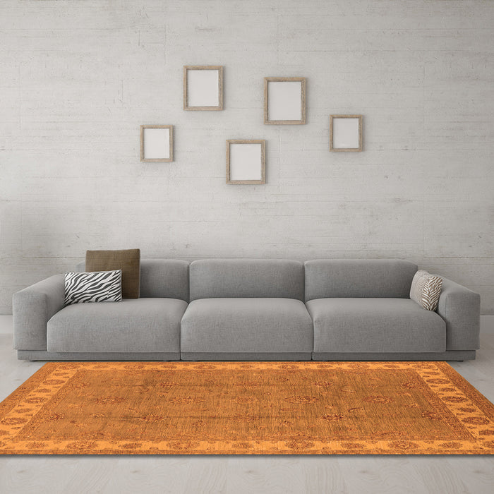 Machine Washable Oriental Orange Traditional Area Rugs in a Living Room, wshurb981org